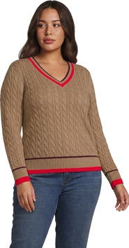 Lands' End Plus Drifter Cable V-neck Sweater