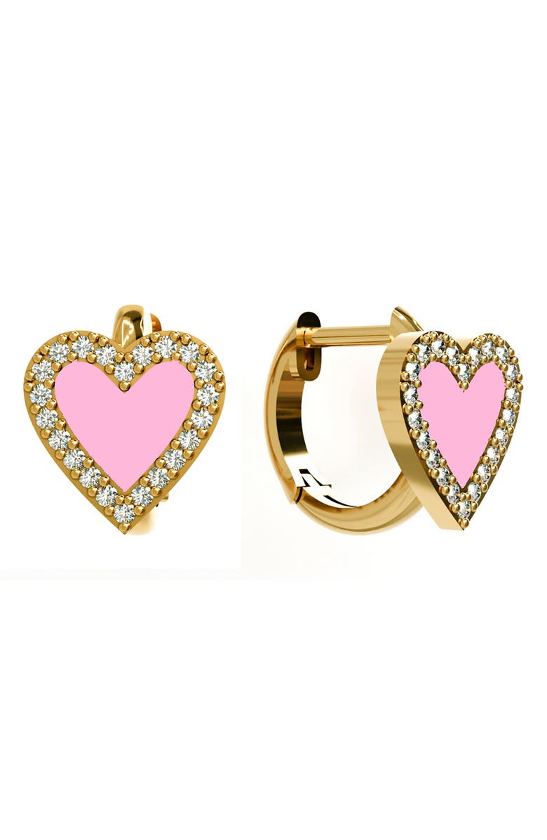 GABI RIELLE Heart Cubic Zirconia Pavè Huggie Hoops, Main, color, Gold/ Pink