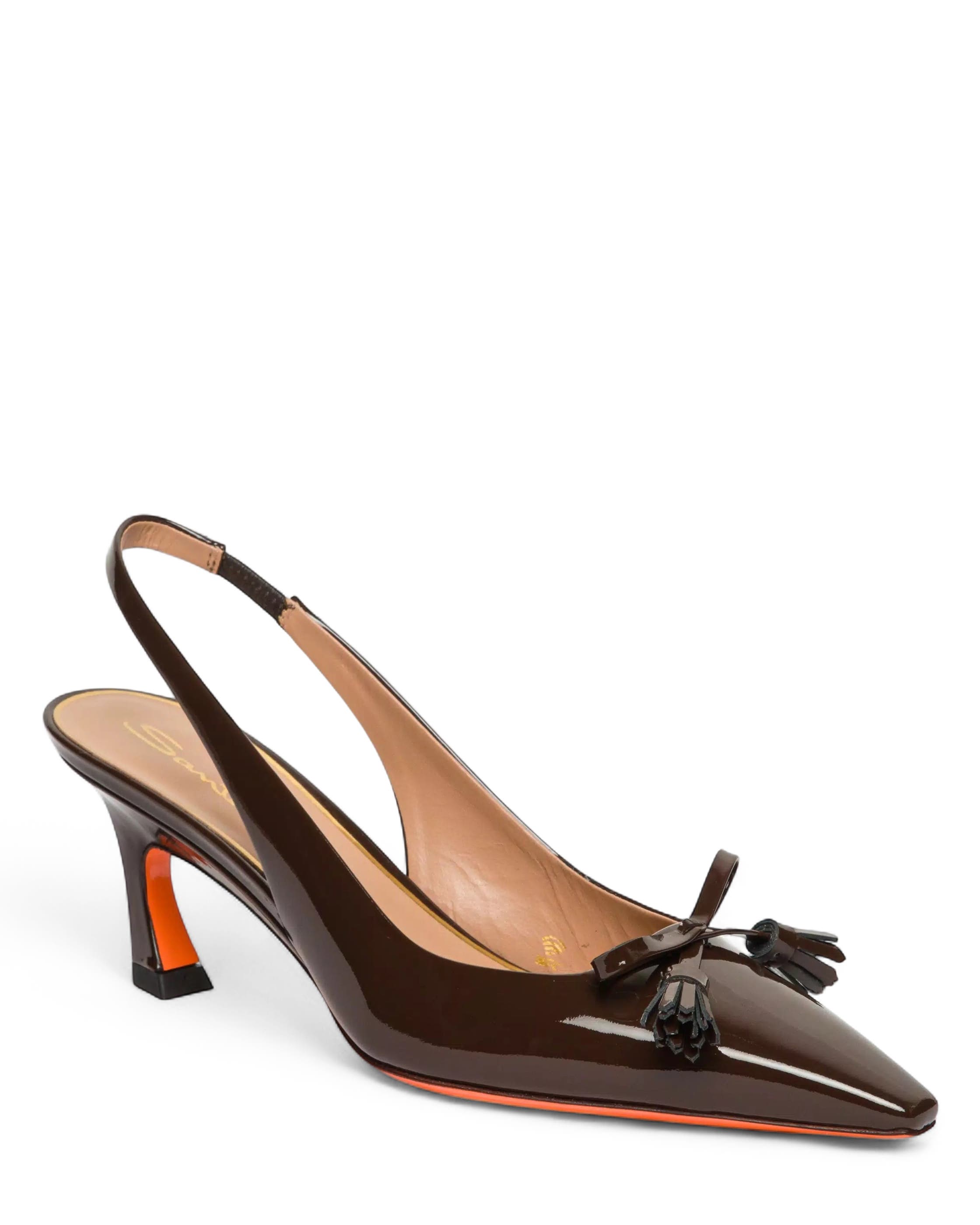 Santoni Patent Leather Mid-Heel Slingback, Alternate, color, Brown