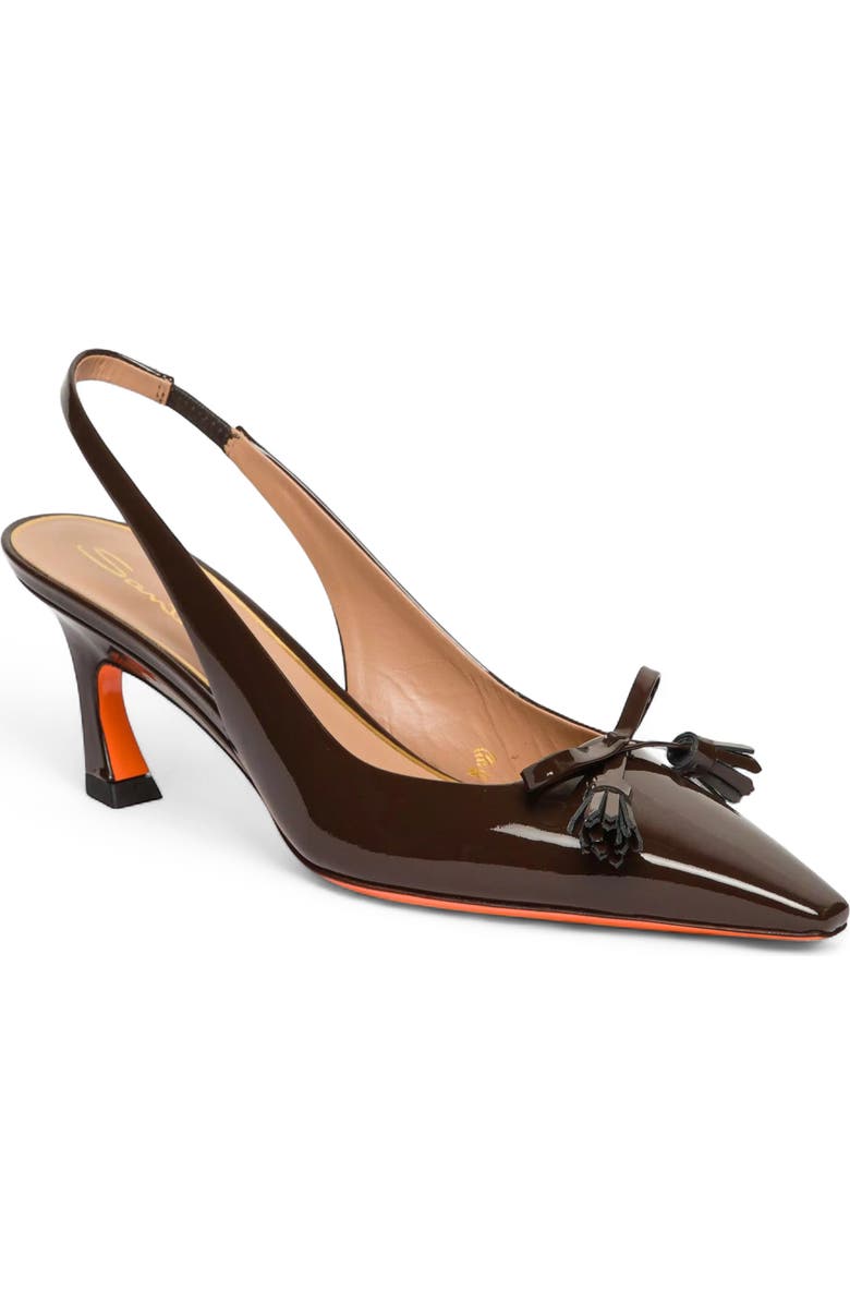 Santoni Patent Leather Mid-Heel Slingback, Alternate, color, Brown