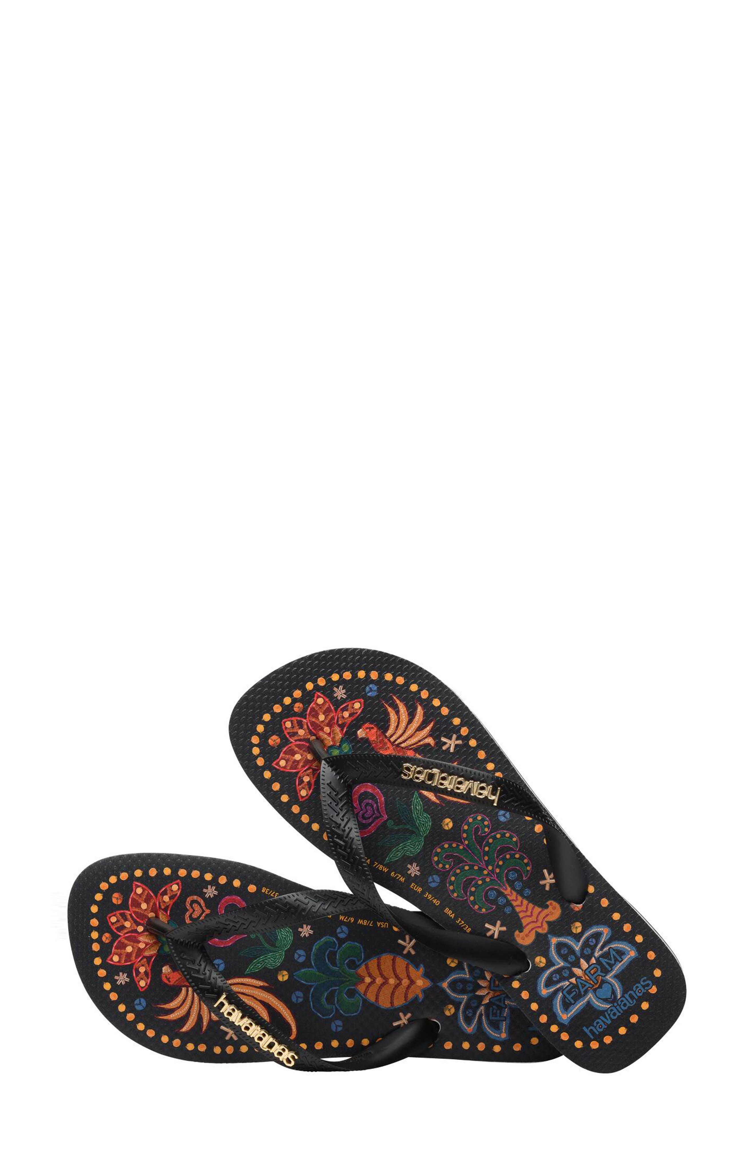 Havaianas x FARM Rio Tropical Flip Flop, Alternate, color, Black