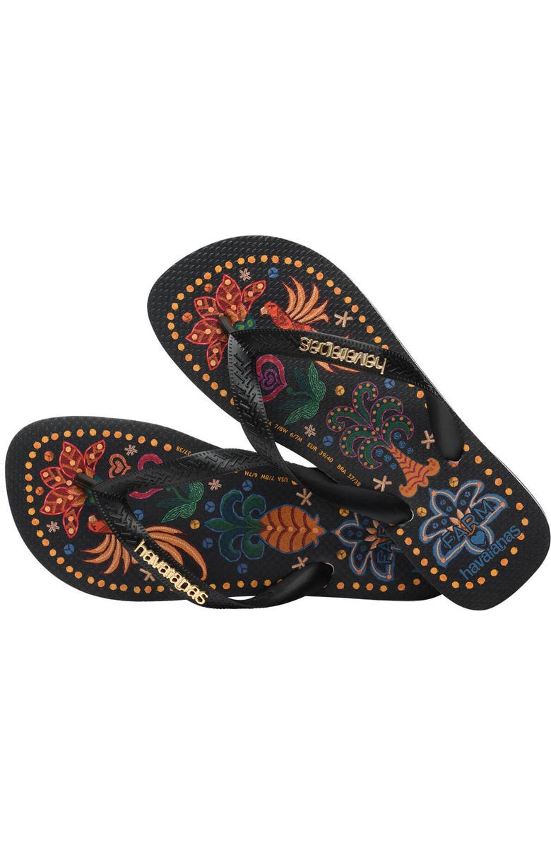 Havaianas x FARM Rio Tropical Flip Flop, Alternate, color, Black