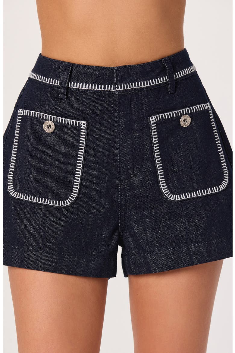 Bobbie Stitch Detail High Waist Shorts, Alternate, color, DARK DENIM