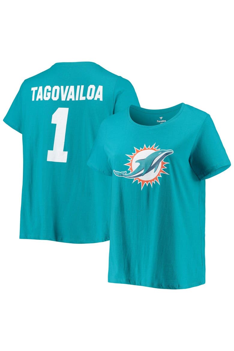 Women's Tua Tagovailoa Aqua Miami Dolphins Plus Size Fair Catch Name & Number V-Neck T-Shirt, Main, color, Aqua