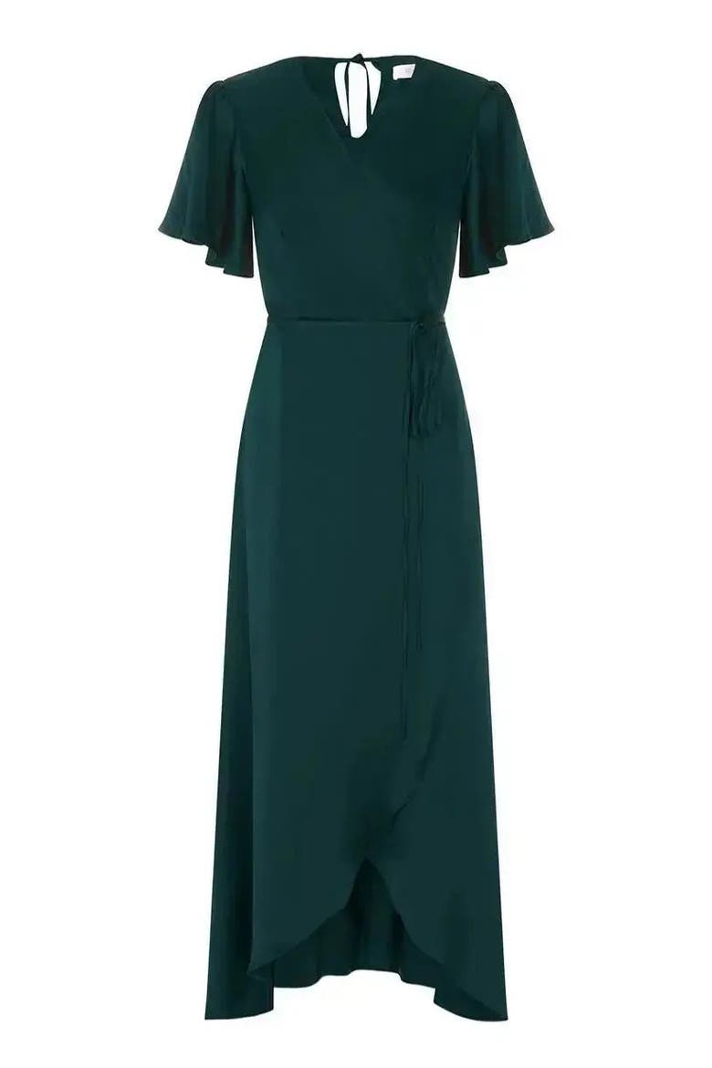 Florence Waterfall Hem Dress, Alternate, color, Forest Green