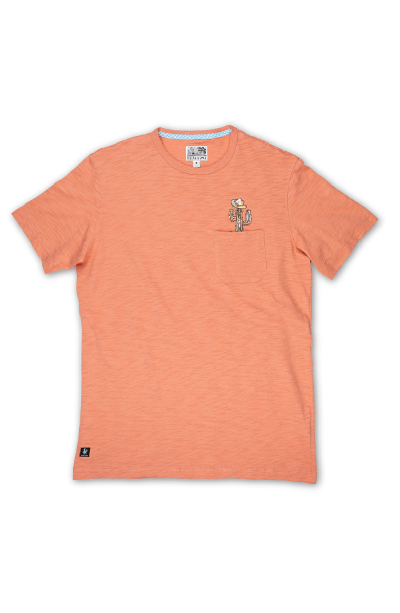 Baja Llama Cactus Hat - Slub Pima Pocket Tee, Main, color, Coral