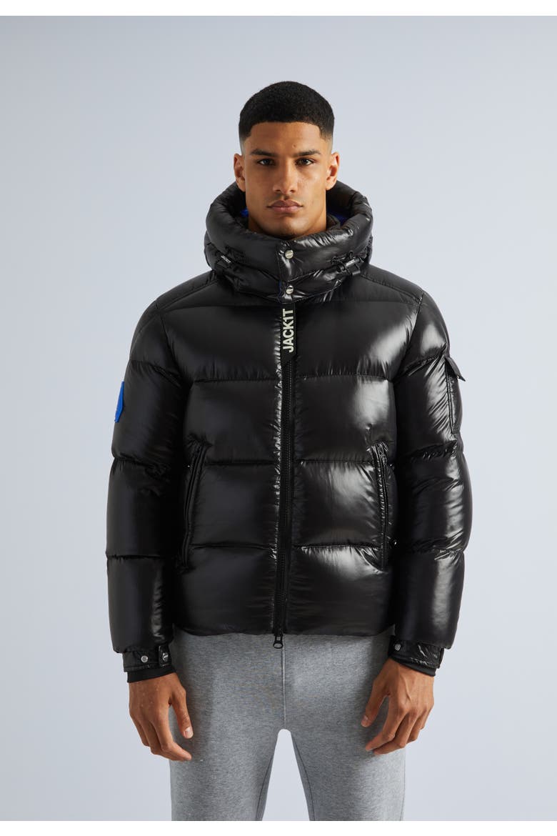 Hooded Puffer Jacket, Main, color, Black/Glacial Blue