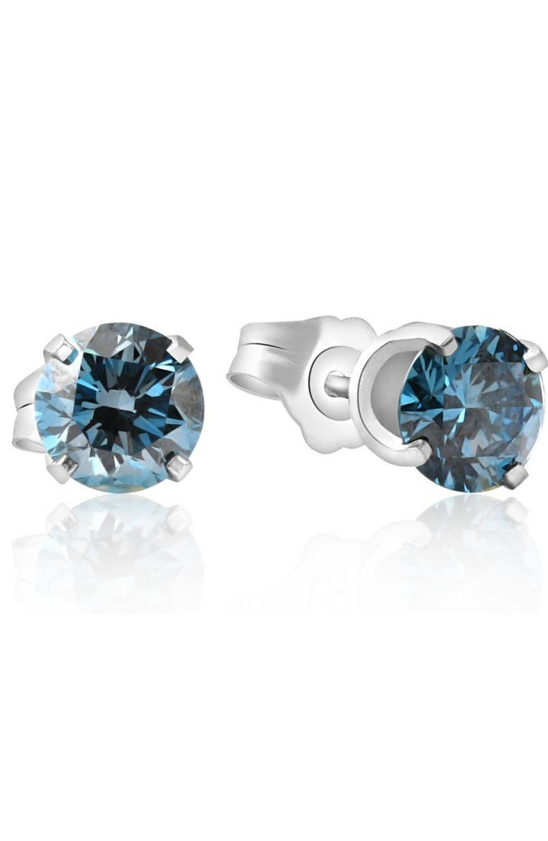 Bliss Diamond 1/2 - 4 Ct Blue Diamond Studs in 14k Gold Lab Grown, Alternate, color, White Gold - 1Ct