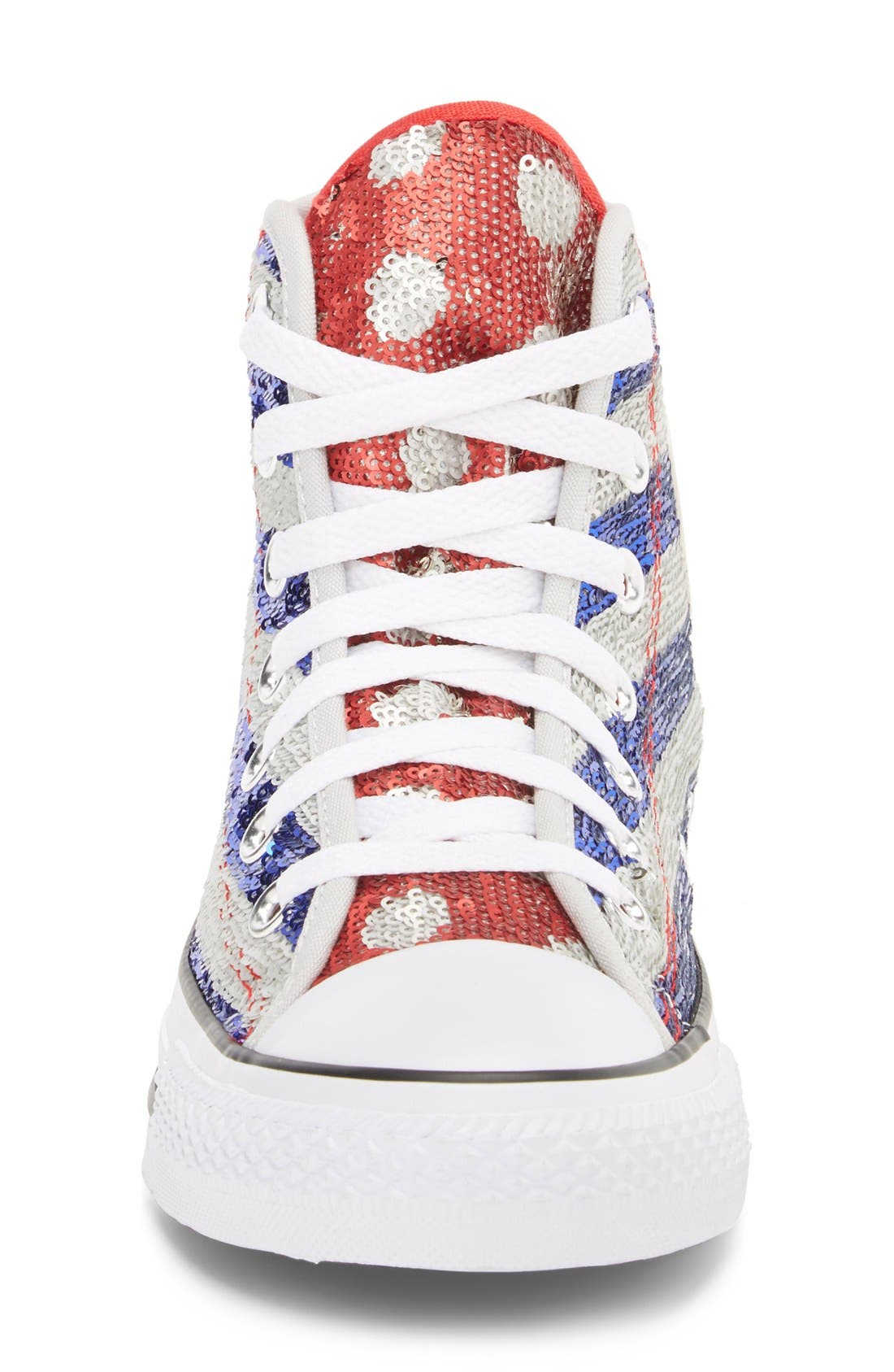 Chuck Taylor® All Star® Sequin Flag High Top Sneaker, Alternate, color, SILVER/ ELECTRIC COBALT/ WHITE