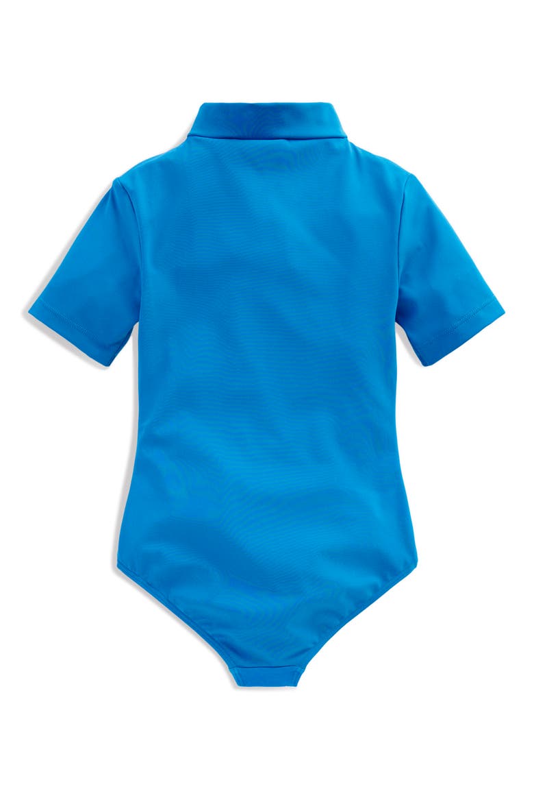 Kids' Short Sleeve One-Piece Rashguard Swimsuit, Alternate, color, BLUE MULTI STAR