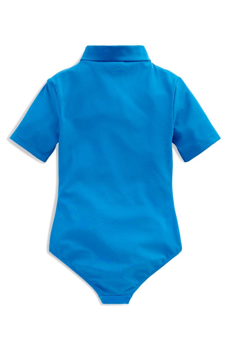 Mini Boden Kids' Short Sleeve One-Piece Rashguard Swimsuit, Alternate, color, Blue Multi Star