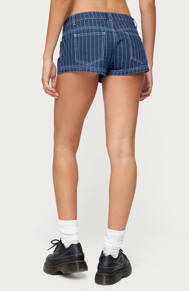 EDIKTED Hanson Pinstripe Low Rise Denim Shorts, Alternate, color, Blue