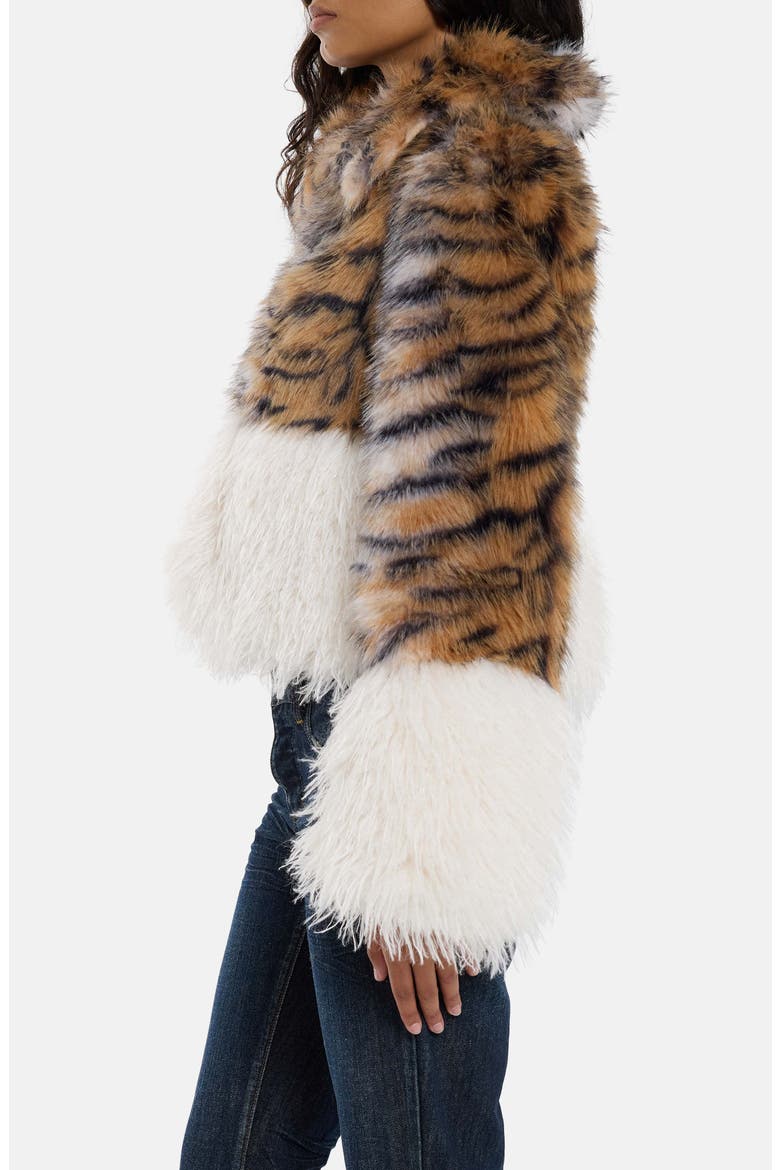 Tiger Stripe Faux Fur Jacket, Alternate, color, BROWN