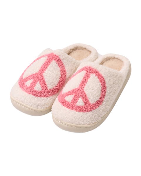 Plush peace symbol slippers