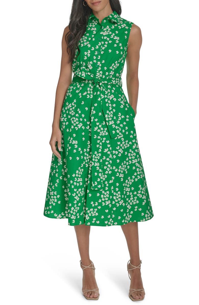 Calvin Klein Tie Waist Cotton Shirtdress, Main, color,