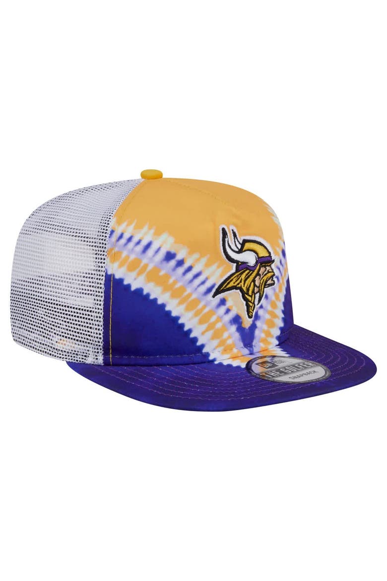 Men's New Era Gold/Purple Minnesota Vikings Throwback Dye Golfer Snapback Hat, Alternate, color, Gold