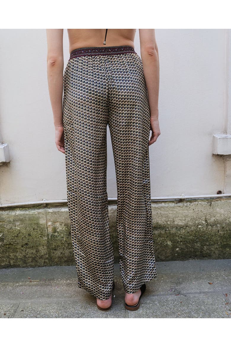 Embossed Botanical Crepe Pant, Alternate, color, Forest plum