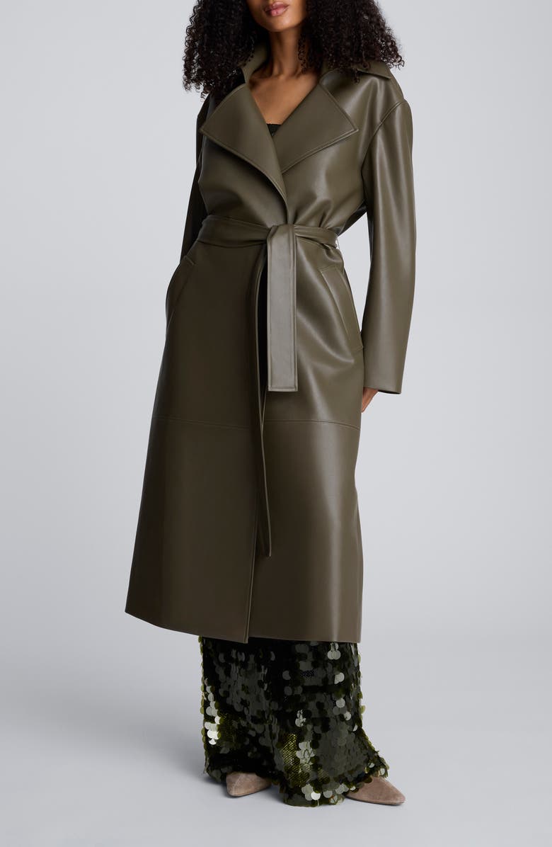 Kenneth Cole Faux Leather Belted Trench Coat, Main, color, 