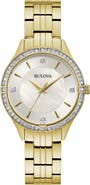 BULOVA Crystal Bezel Mother of Pearl Bracelet Watch, 32mm