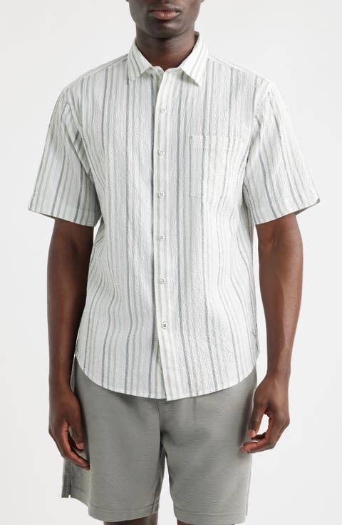 Nova Wave Silve Stripe Short Sleeve Seersucker Button-Up Shirt