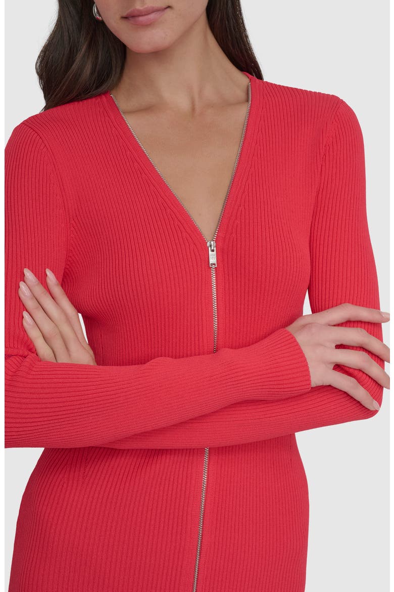 Front Zip Long Sleeve Rib Midi Dress, Alternate, color, WATERMELON