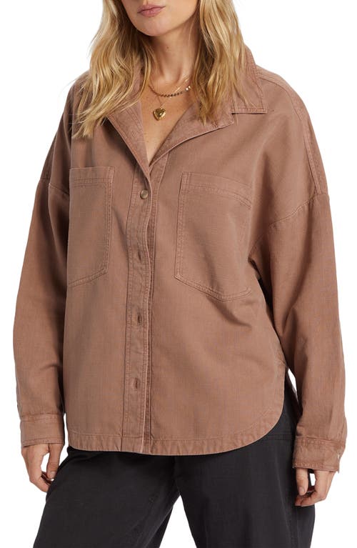 Billabong Stoked on You Oversize Cotton Button-Up Shirt in Sweet Earth 