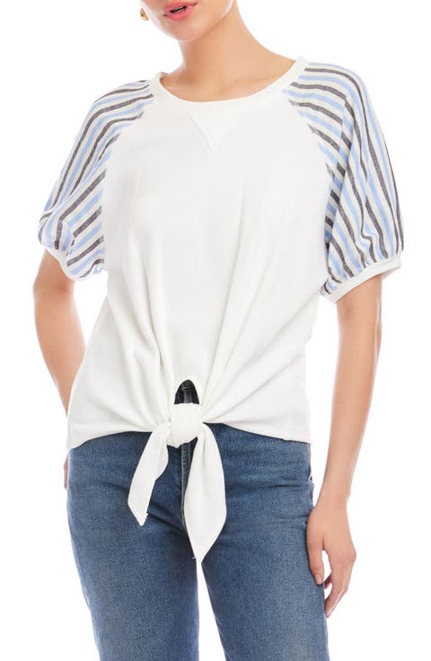 Jami Contrast Sleeve Tie Front Organic Cotton Top
