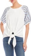 FIFTEEN TWENTY Jami Contrast Sleeve Tie Front Organic Cotton Top