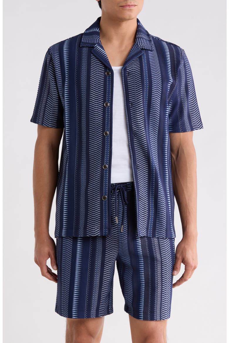 Cabana Jacquard Camp Shirt, Main, color, BLUE COMBO GEO PATTERN
