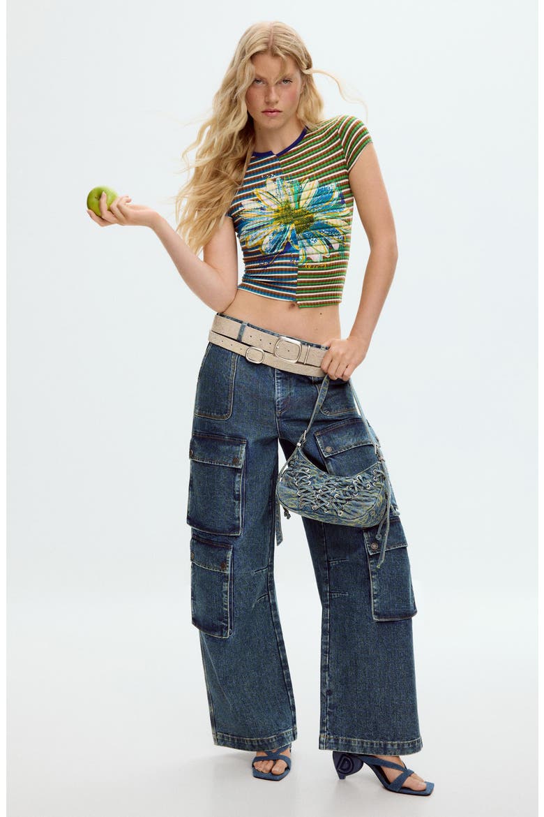 Stripe Flower T-Shirt, Alternate, color, GREEN
