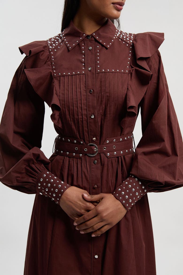 Cotton Studded Maxi Shirt Dress, Alternate, color, Chocolate