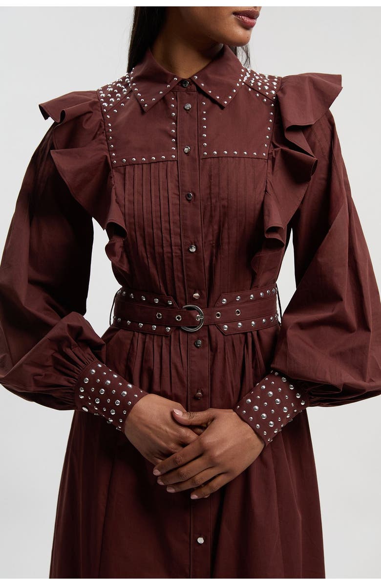 Karen Millen Cotton Studded Maxi Shirt Dress, Alternate, color, Chocolate