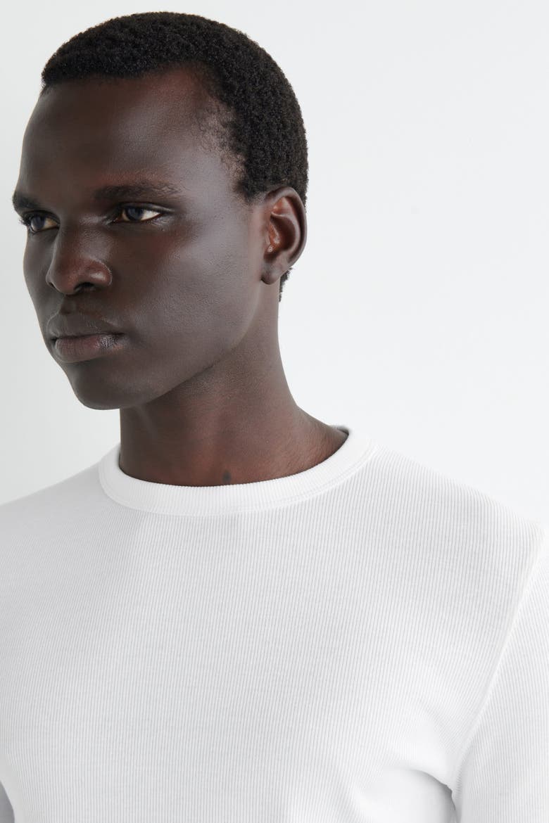 Slim Ribbed Cotton Long-Sleeved T-Shirt, Alternate, color, WHITE