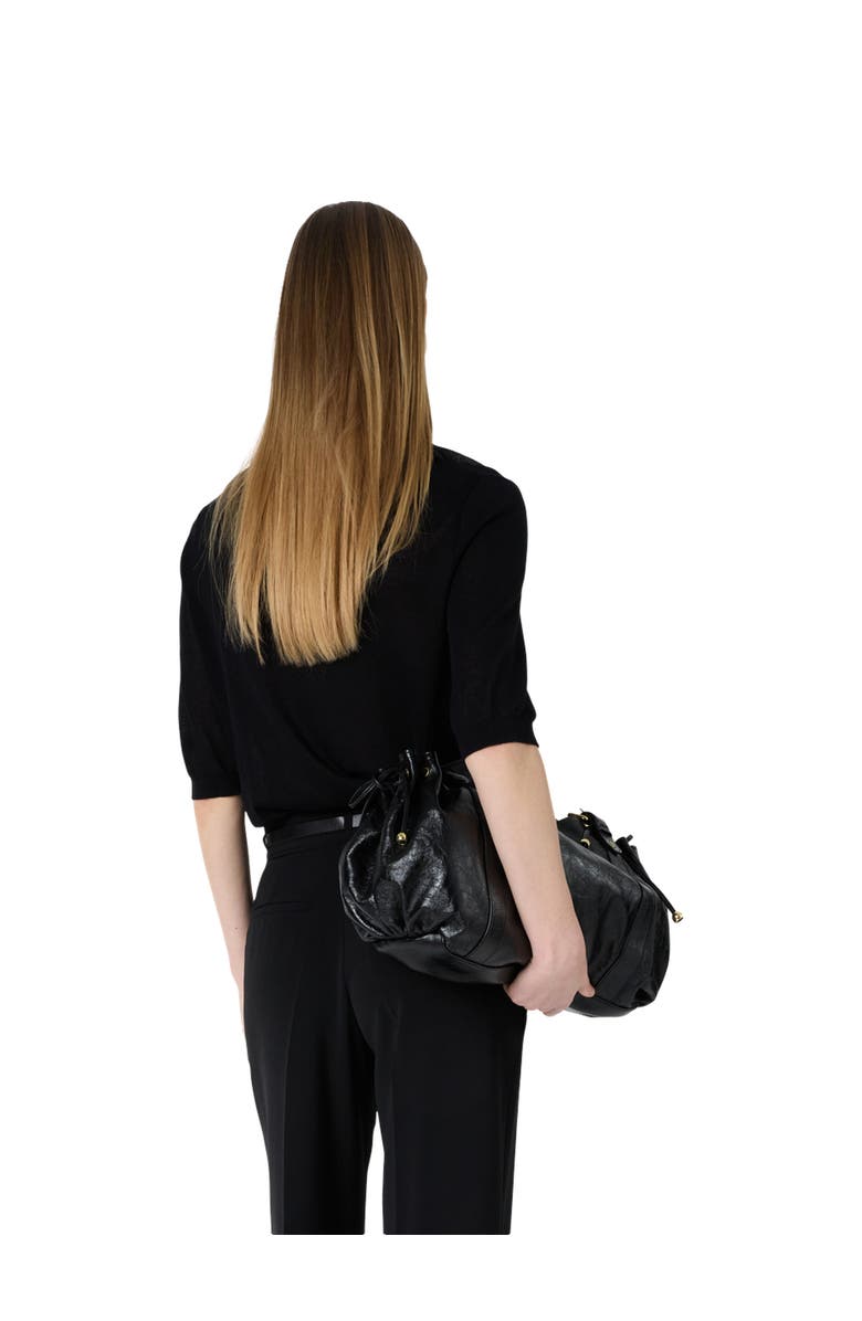 GERARD DAREL Laika Short Sleeve Knit Polo Top, Alternate, color, Black