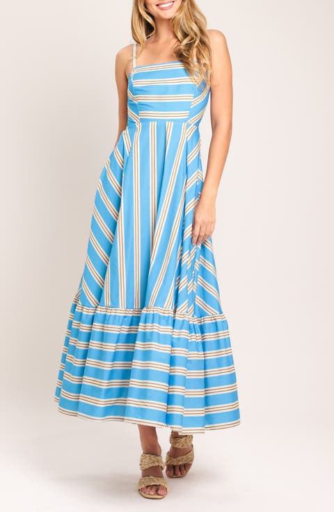 Directional Stripe Cotton Midi Dress