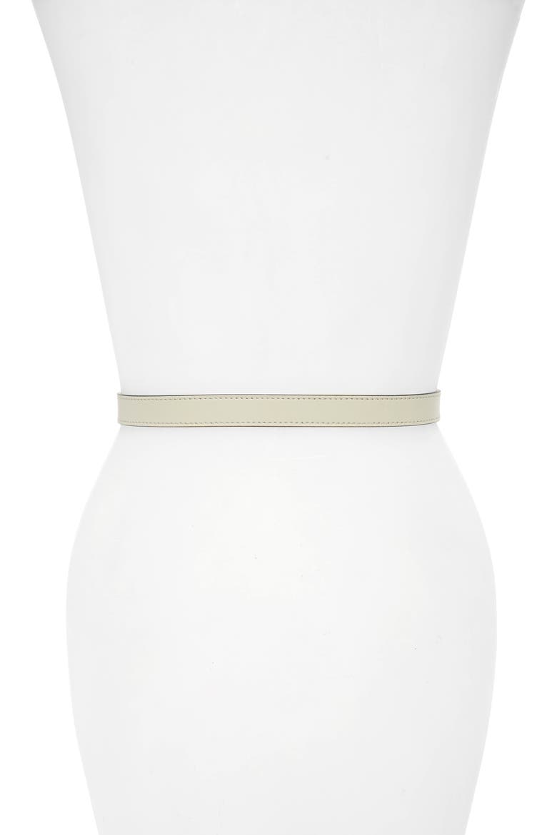 Imitation Pearl Logo Buckle Leather Skinny Belt, Alternate, color, MYSTIC WHITE/ CREAM