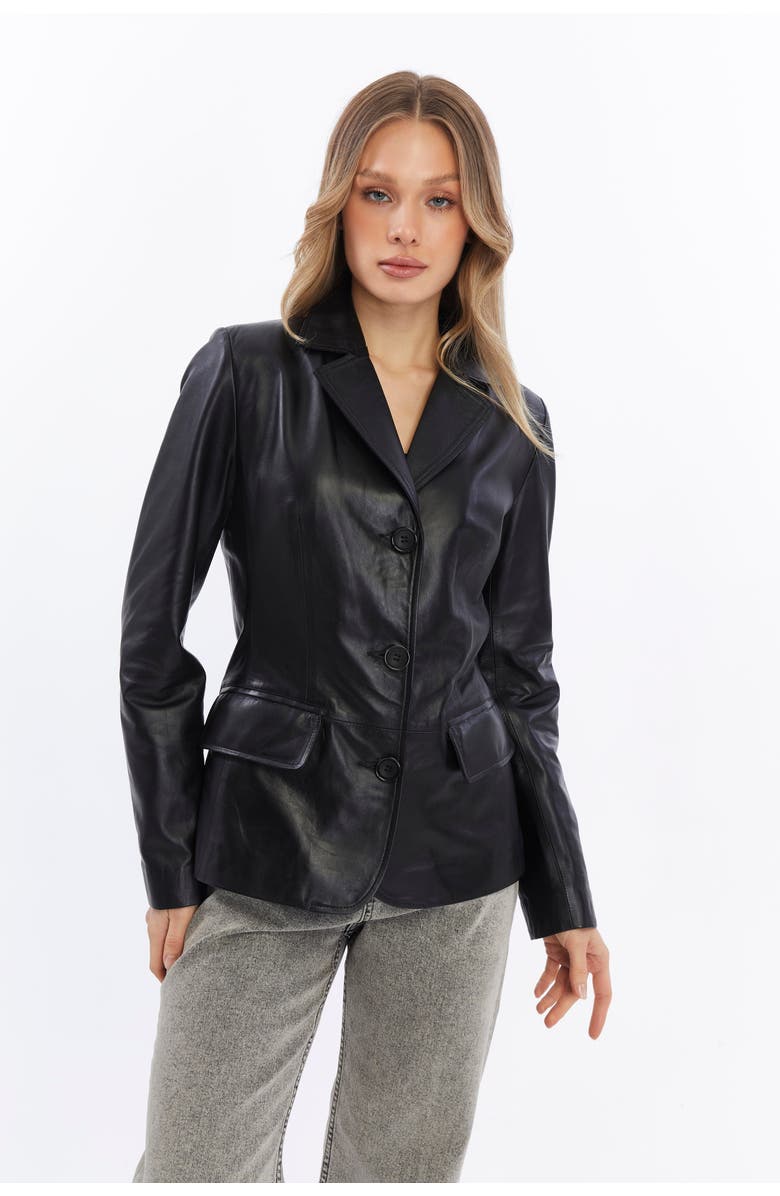 Furniq UK Esther Leather Jacket, Alternate, color, Black