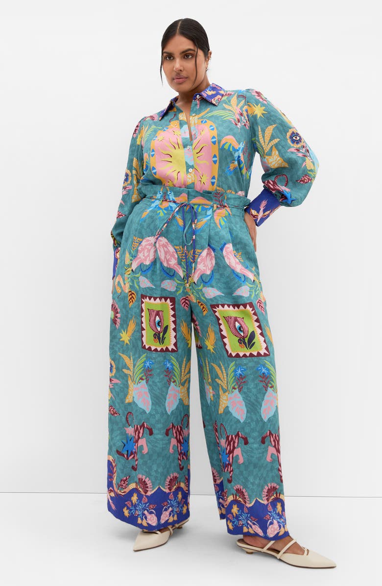 City Chic Mirror Me Tie Waist Wide Leg Pants, Alternate, color, Mystic Gaze