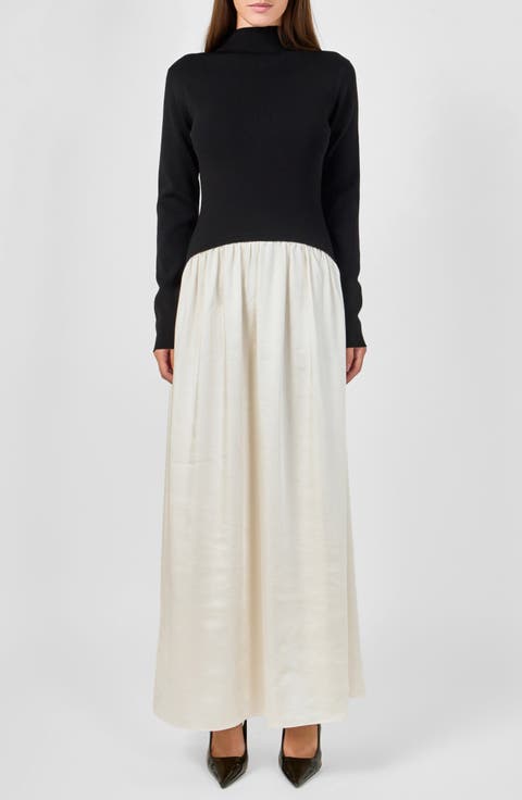 Satin Combo Knit Maxi Dress