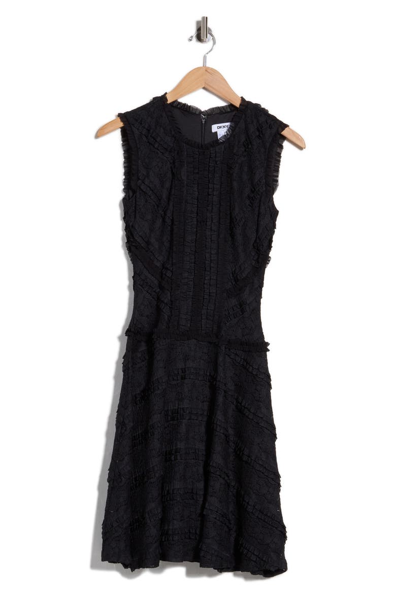 Lace Tiered A-Line Dress, Alternate, color, BLACK