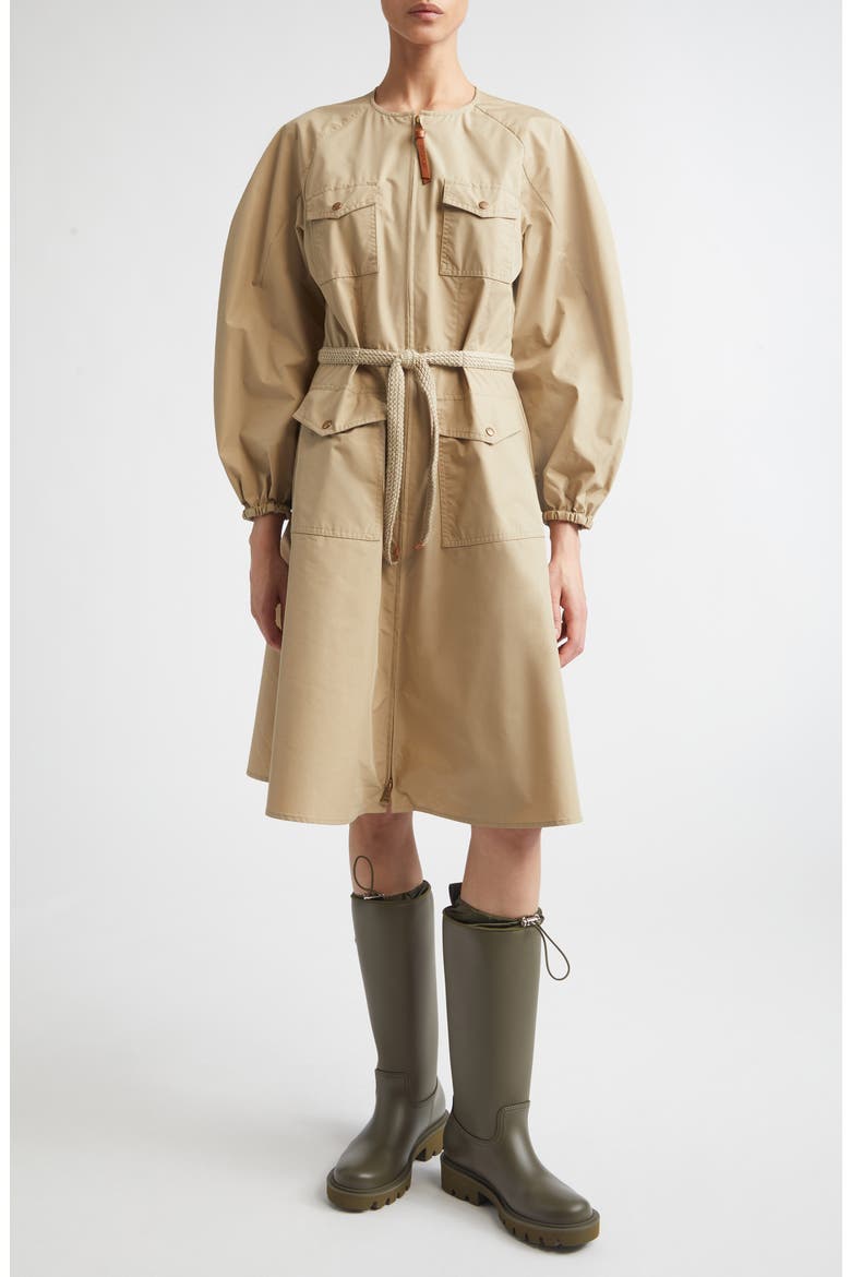 Long Sleeve Belted Poplin Shirtdress, Main, color, BEIGE