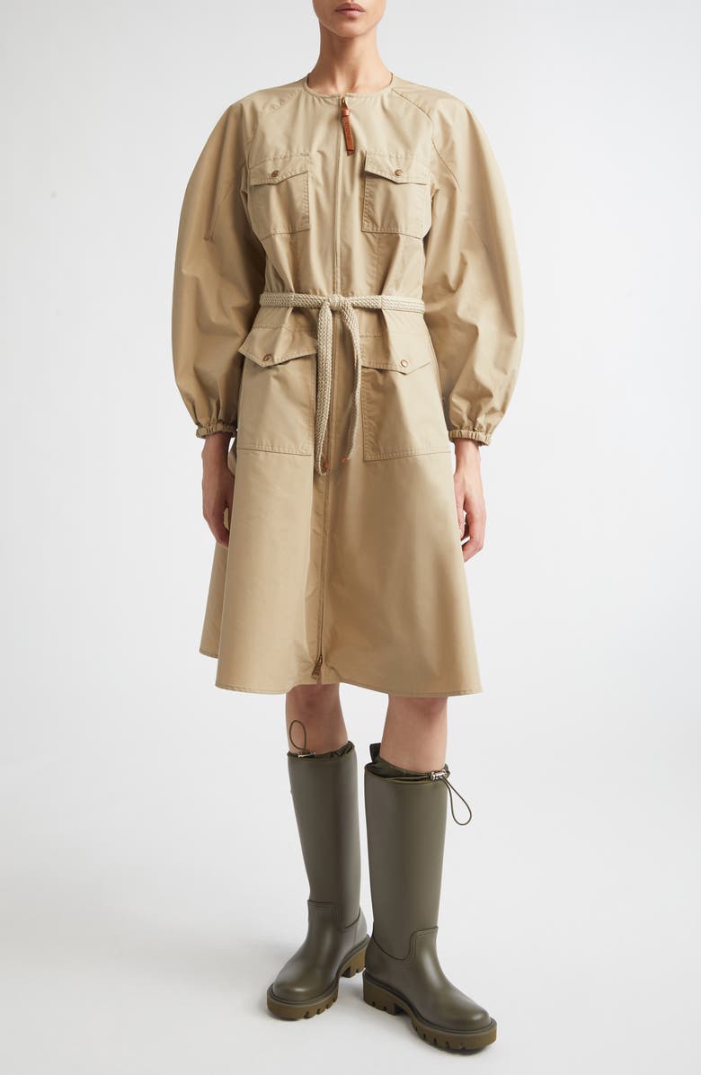Moncler Long Sleeve Belted Poplin Shirtdress, Main, color, Beige