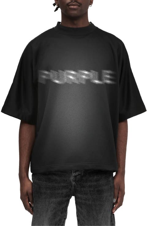 Tシャツ・カットソー PURPLE BRAND Men Tops P480HJBL Black Purple Brand Black Crewneck T-shirt With Maxi Logo Lettering