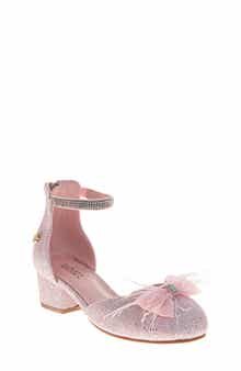 BADGLEY MISCHKA Kids' Mesh Bow Glitter Block Heel Sandal