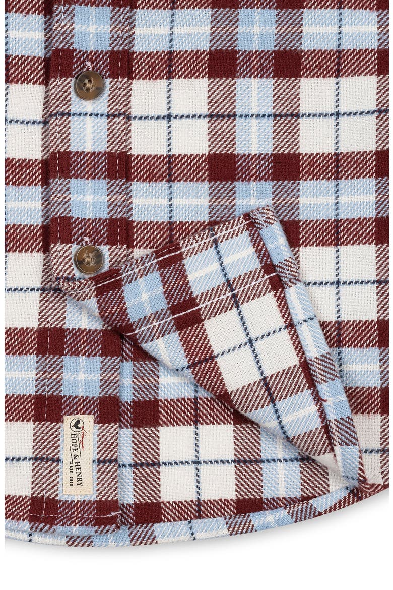 Kids' Organic Long Sleeve Flannel Button Down Shirt, Alternate, color, Burgundy and Blue Plaid