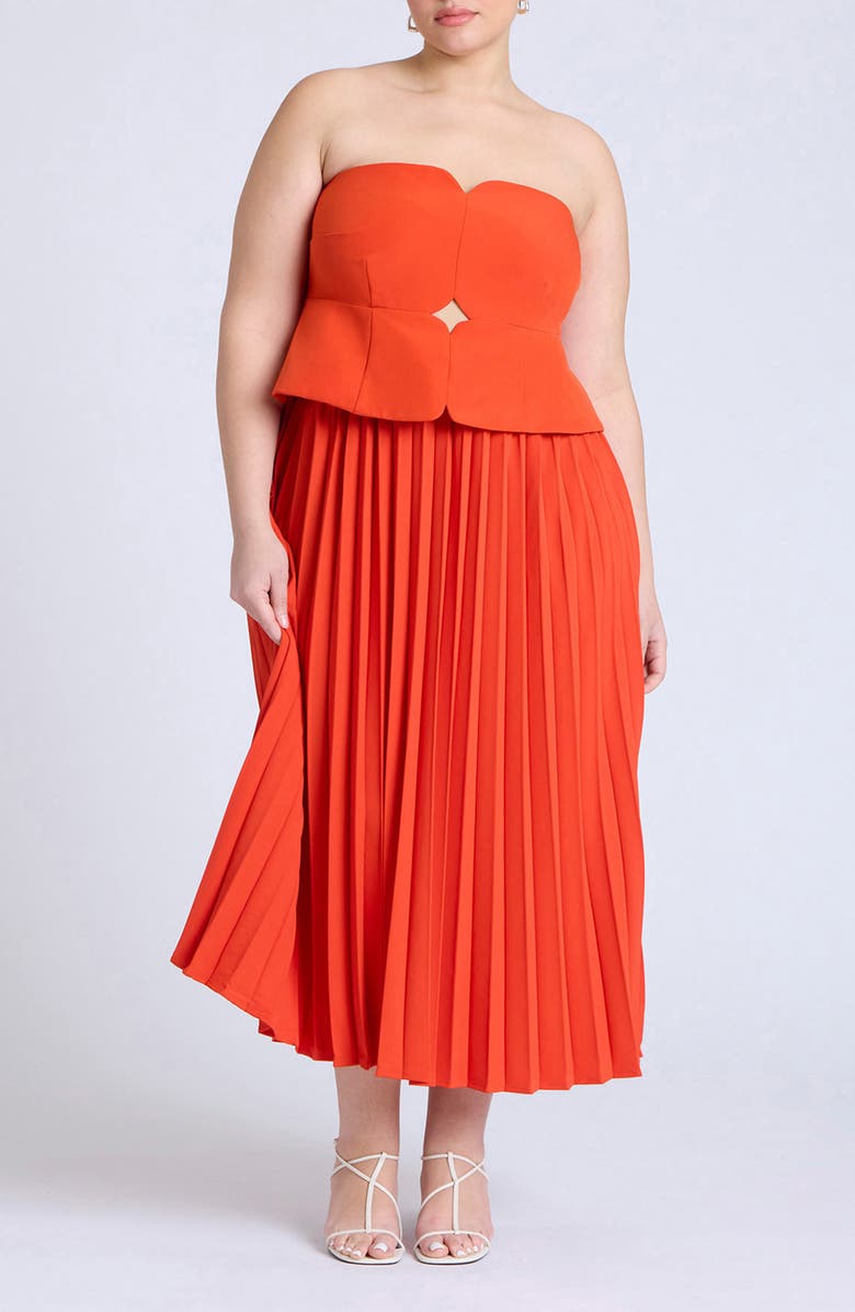 ELOQUII Strapless Pleated Maxi Dress, Main, color, 