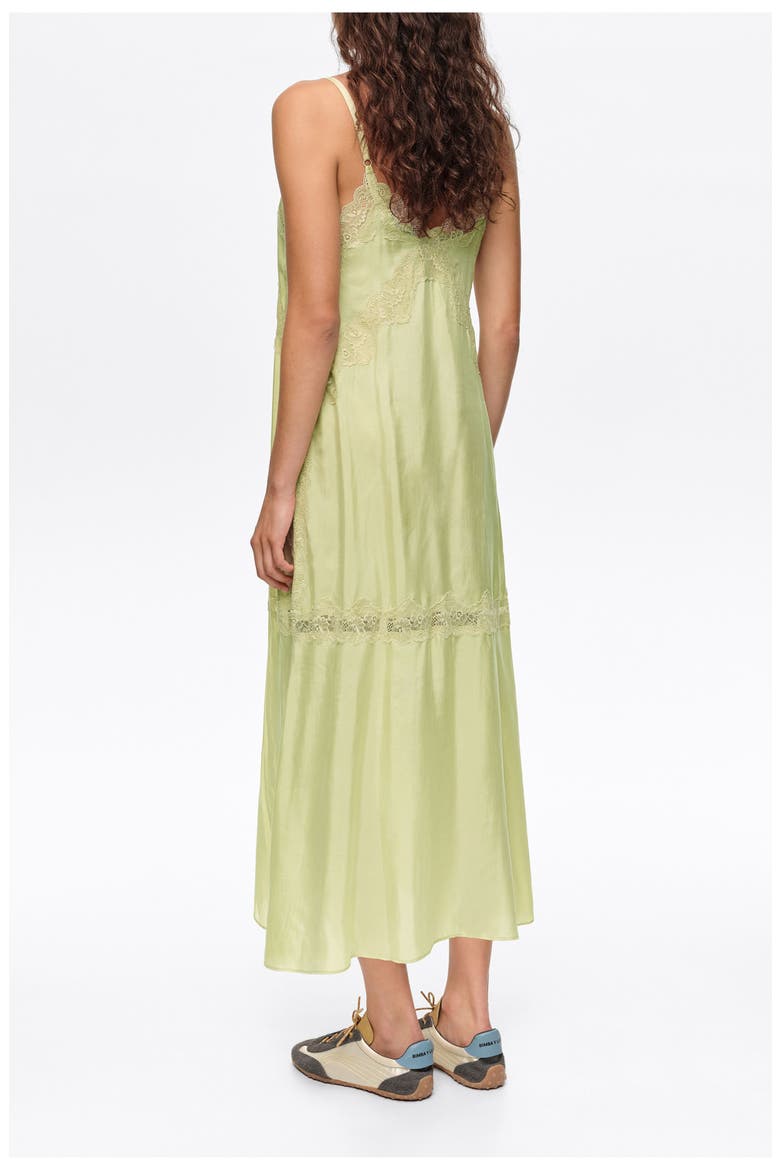 Lace-Trim Slip Midi Dress, Alternate, color, LIME