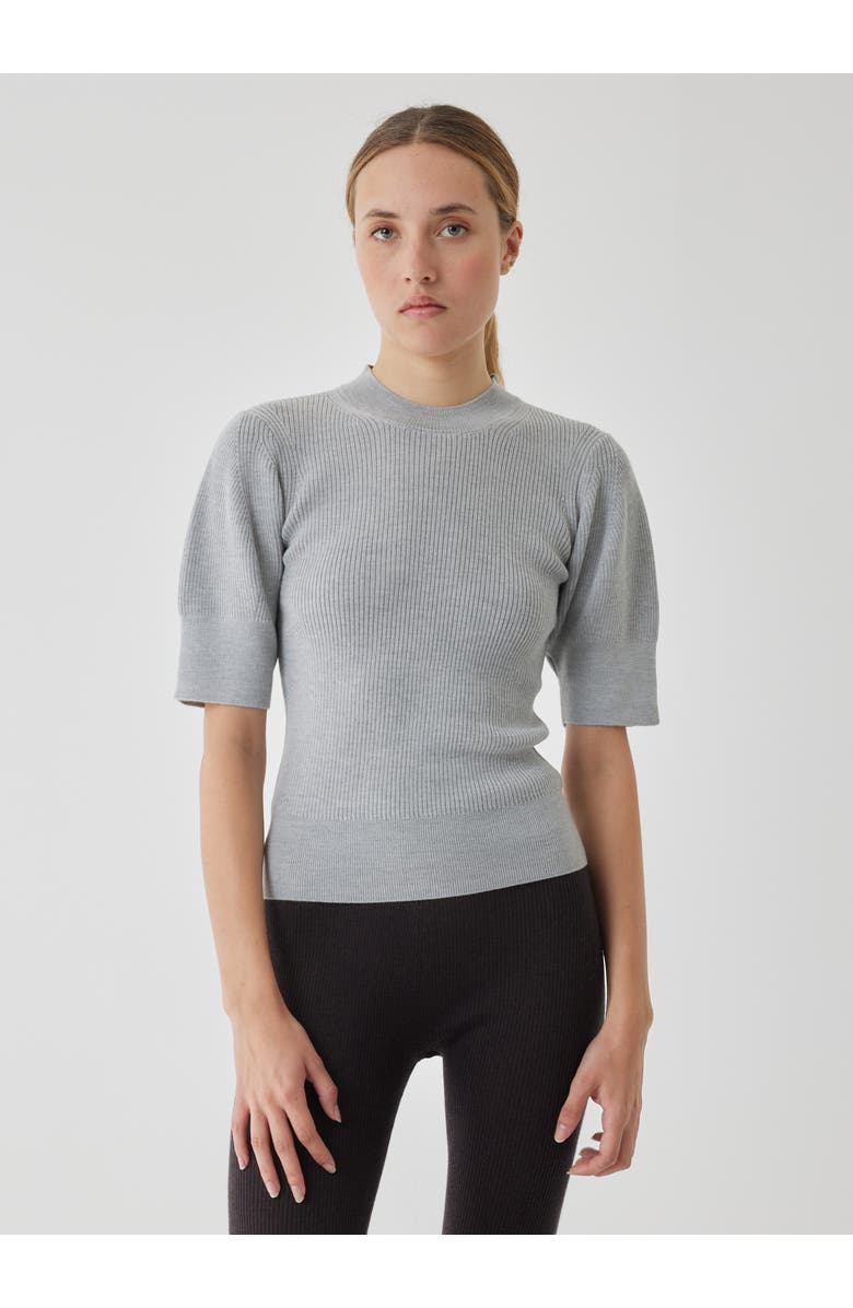 Majestic Filatures Compact Merino Mini Rib Short Sleeve Crewneck, Main, color, Gris Chine Clair