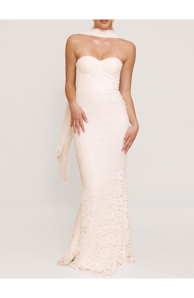 Six Stories Lace Bandeau Maxi Dress With Neck Scarf, Alternate, color, Ivory