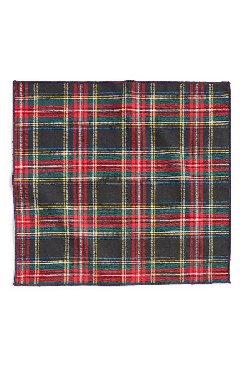 Holiday Plaid Cotton Pocket Square, Alternate, color, RED